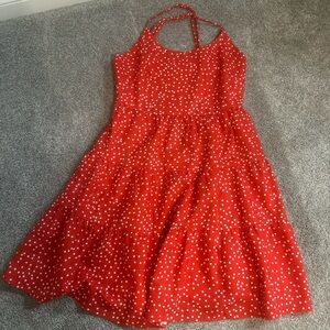 Chic Red and White Polka Dot Halter Dress